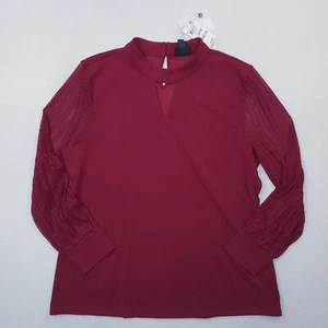 JM Collection Shirt Womens XL Burgundy Mesh Balloon Sleeve Keyhole Blouse - Picture 1 of 13