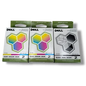 Dell Series 2 Printer Ink Cartridges 2 Color & 1 Black 7Y745 / 7Y743 Lot of 3 - Picture 1 of 7