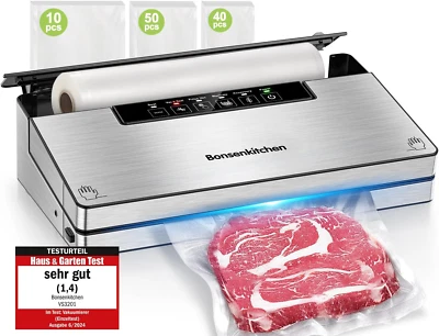 Bonsenkitchen Vakuumierer, Stark Vakuumiergerät Mit 5 Modi, 8 L/Min, Globefish-T