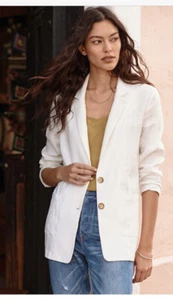 Garnet Hill White Linen Blazer Jacket S Small Button Beach Summer - Picture 1 of 3