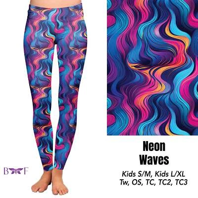 Neon waves Leggings and Capris with Pockets - Image 1 of 4