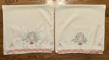 Vintage Hand Embroidered Pillowcases 2 Basket Flowers  Granny Cottage Core 16x32