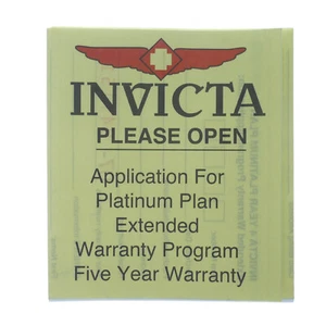 INVICTA APPLICATION FOR PLATINUM PLAN EXTENDED WARRANTY PROGRAM- 5 YEAR WARRANTY - Picture 1 of 3