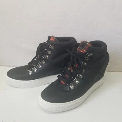Not Rated Black Red Plaid Women's Wedge Suede Sneakers Shoes Size 9 Christmas - Image 1 of 4