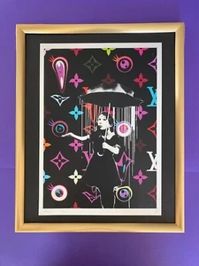 DEATH NYC Hand Signed LARGE Print Framed 16x20in BANKSY GIRL UMBRELLA MURAKAMI$ - Picture 1 of 6