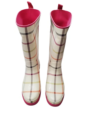 Botas de lluvia Coach a cuadros para mujer altas impermeables de goma a cuadros forradas rosa 10B Foto 1 de 4