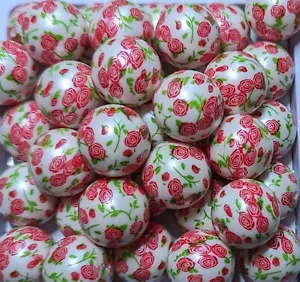 20mm Solid Pearl Print Rose Bubblegum Chunky Beads Acrylic Valentine Bead 10 Pc  - Picture 1 of 1