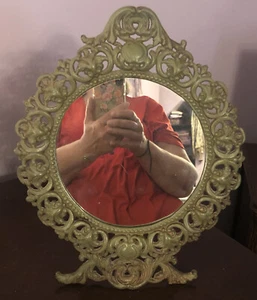 Vintage Robert Emig Cast Iron Standing Mirror.13” Tall Ornate.Art Nouveau Style. - Picture 1 of 4