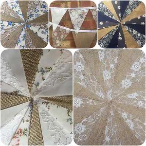 .FABRIC HESSIAN  VINTAGE BUNTING.WEDDINGS,COUNTRY FLORAL SHABBY CHIC,     - Picture 1 of 31