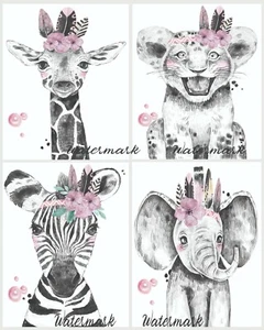 Nursery Wall Art, Baby Nursery Print, Jungle Animal Nursery Wall Art Print 8x10" - Picture 1 of 3