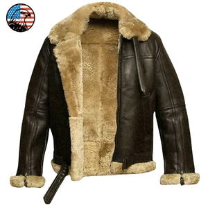 Men's RAF B3 Aviator Shearling Sheepskin Bomber Leather Jacket WW2 Flight Pilot - Picture 1 of 6