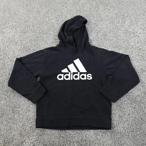 Adidas Hoodie Boys M Black Logo Pullover Sweater Sweatshirt Athletic Youth Kids - Picture 1 of 9