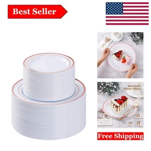200PCS Rose Gold Plastic Plates - Disposable Dinner & Dessert Plates for Wedd... - Picture 1 of 8