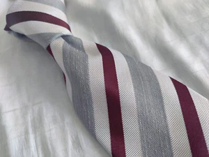 NWT BRIONI Burgundy White Striped Woven Silk Tie Handmade In Italy $300 - Picture 1 of 4