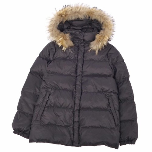 Moncler giacca piumino marrone etichetta San Valentino pelliccia procione capospalla donna usato0