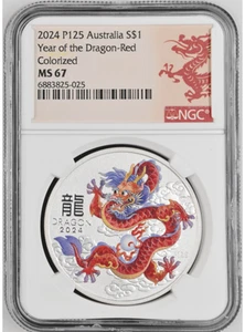 2024 Australia Lunar Series III Red Dragon 1 oz Silver Colorized Coin NGC MS 67 - Picture 1 of 5
