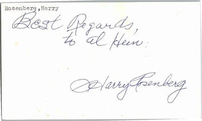 -Harry Rosenberg- (d.1997) Signed/Autograph/Auto Postcard San Fran Giants MLB - Image 1 of 2