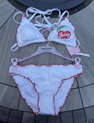 Juicy Couture Cherry Contrast Bind Bathing Suit 2 Pc Set Women’s Size XS - Image 1 of 4