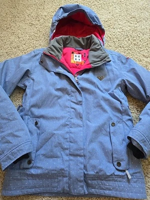 Roxy Snowboard Ski Jacket Slim Fit Youth Girls Child Sz 16 Blue Pink Winter Coat - Image 1 of 4
