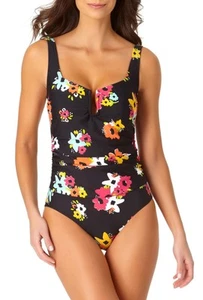 NWT Anne Cole Size 10 Sweetheart U Trim One Piece Swimsuit Bathing Suit Black - Picture 1 of 20