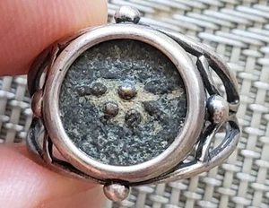 Widow's Mite Genuine Ancient Hebrew Jewish Coin 925 Solid Sterling Silver Ring - Picture 1 of 10