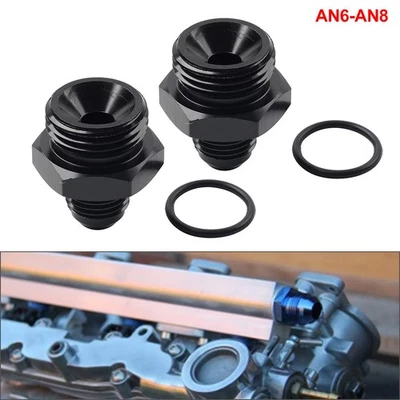 2X Schwarzes Aluminium AN6 Flare auf 8AN ORB Male Fitting Adapter mit O-Ringen - Image 1 of 4