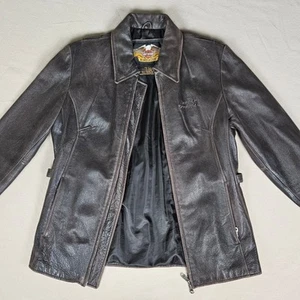 Harley Davidson Genuine Leather Jacket Brown Motorcycle Biker Men Large w Straps - Picture 1 of 23