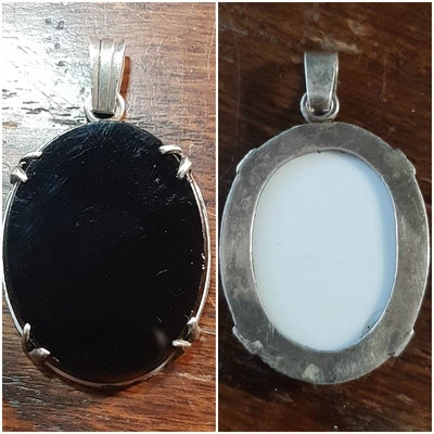 Amuleto talismano Ciondolo Giada Nefrite Bianca E Nera Argento Vintage - Immagine 1 di 4