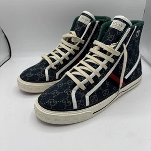 Gucci Tennis 1977 High Tops Uomo Tg 9,5 - 10 Blu US GG Streetwear - Foto 1 di 19