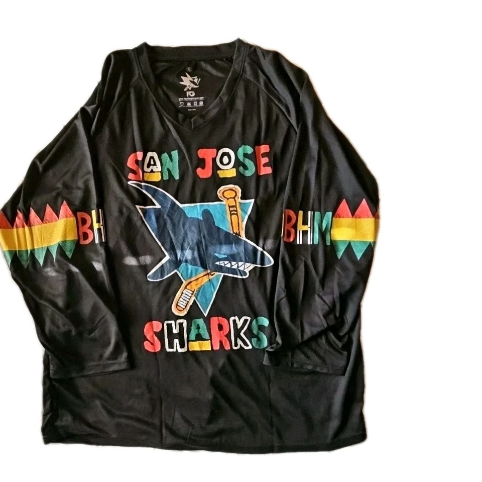 圣何塞鲨鱼平面设计球衣男式XL黑色历史月 — 第 1/4 张图片
