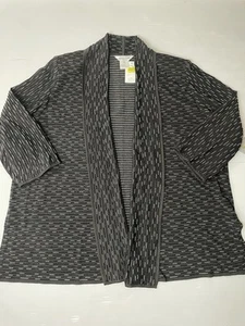 Misook Open Front Cardigan Black White Dash Stripe Knit Size 3X 3/4 Sleeves - Picture 1 of 6