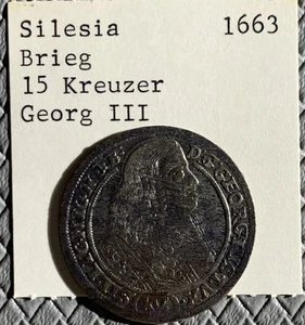 1663 GERMANY STATE SILESIA BRIEG 15 KREUZER GEORG III SILVER COIN VF - Picture 1 of 5