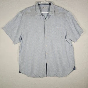 Tommy Bahama Shirt Mens 2XL Lino Blend Button Up Short Sleeve Blue/White - Picture 1 of 6