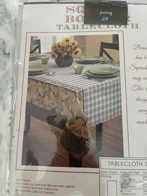New Yet Vintage Fall Autumn Cloth  Tablecloth 60” Round Squash Border - Image 1 of 4