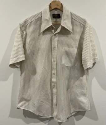 复古 Sears Perma Prest 条纹短袖纽扣大号-有缺陷透明 — 第 1/4 张图片