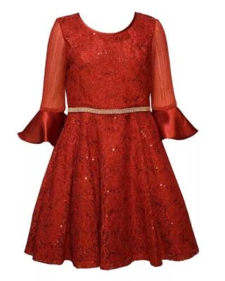 Vestido de vacaciones BONNIE JEAN para niñas 7 encaje y lentejuelas adornado manga campana nuevo con etiquetas Foto 1 de 3