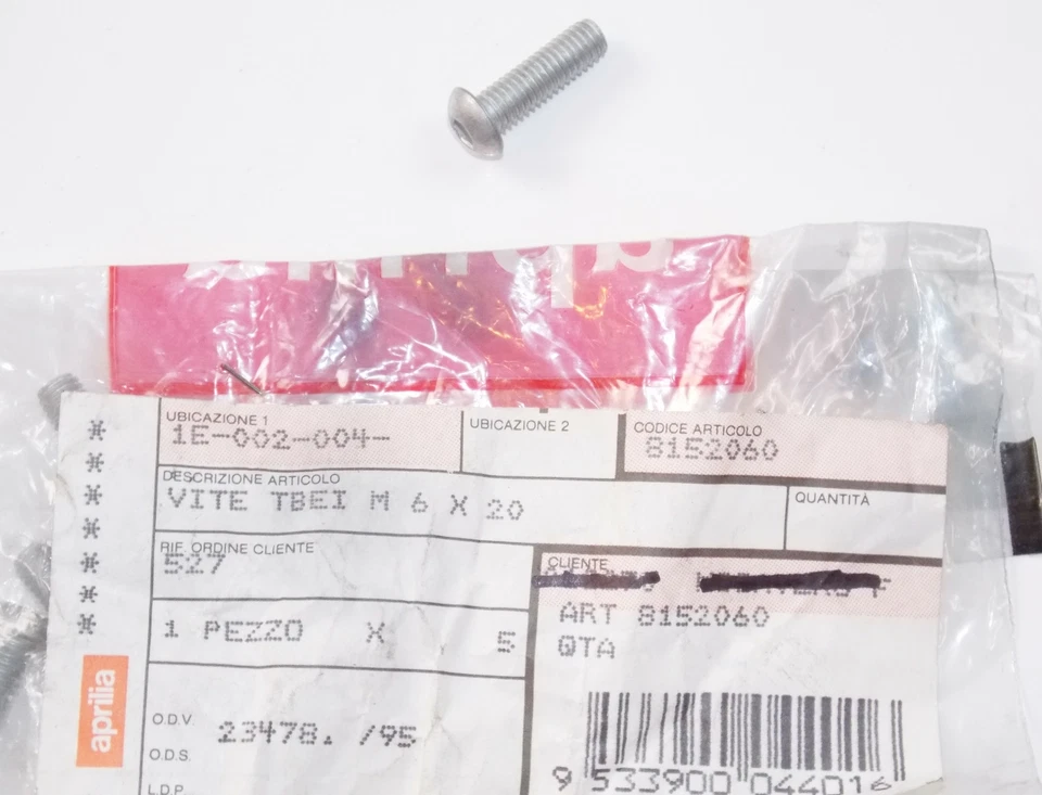 NOS OEM APRILIA 97-98 RS125 123 RUEDA TRASERA TORNILLO HEXAGONAL M6x20 AP8152060 Foto 1 de 1