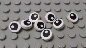 New LEGO Creator Lot of 8 White 1x1 Round Tiles Black Animal Eye Pupil Pattern - Picture 1 of 1