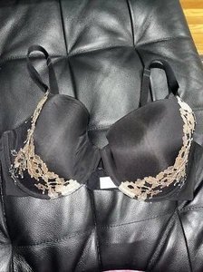 WACOAL 853112 Opulence Seamless Contour Demi Bra 34C Underwire Black Gold Lace - Picture 1 of 5