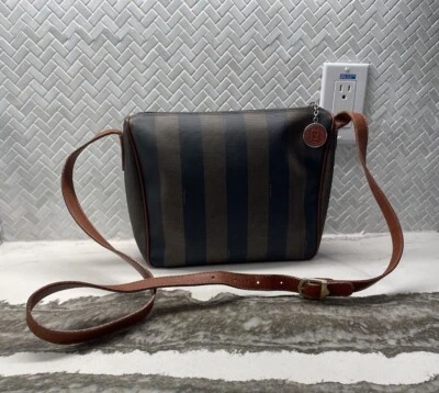 Vintage Fendi Pequin Striped Coated Canvas Crossbody Bag Women’s Brown and black - Image 1 of 4
