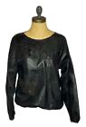 Vintage Suede Crop Shirt Glam Rock Sz 10 Black Leather Patchwork Biker Top