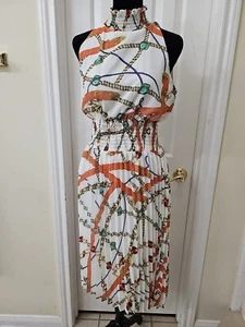 Alexia Admor Ensley Chain Dress Small High Neck Pleated Nautical Beachy - Picture 1 of 9
