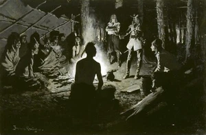 Consejo Explorador Francés con los Indios por Remington Giclee Repro Lienzo - Imagen 1 de 1