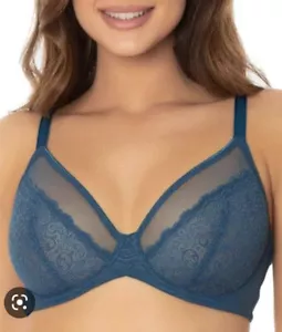 NEW Triumph Womens Soft Cup Bras Sheer Minimiser Bra - Peacock Blue 14D - Picture 1 of 2