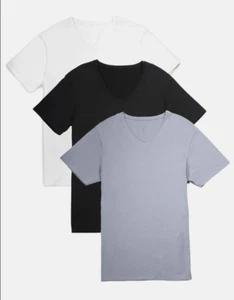 NEU Herren Classic Fit Soft Stretch V-Ausschnitt Unterhemd 3er Pack Schwarz Grau Weiß XL - Bild 1 von 5