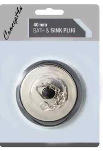 Heavy Duty 40mm Bath Sink Basin Plug Chrome Chain Washroom Kitchen Bathroom - Picture 1 of 3