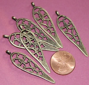 6 pcs of Antique brass leaf pendant drops 12x43mm - Picture 1 of 2
