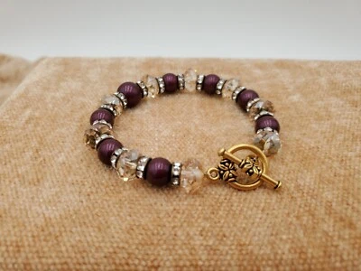 Pulsera de Perlas Borgoña con Cuentas Corte Cristal Rosa Claro Foto 1 de 4