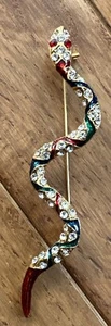 Schlange Brosche Mantel Mütze Schal Pin goldfarben Schmuck Strass bunt 3,25" - Bild 1 von 6