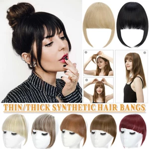 Topper Neat Fringe Bangs Clip in Hair Extension Fake Hairpiece Real As Human US - Picture 1 of 47